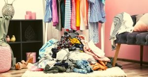 Messy clothes on floor in room - How to tidy your room quickly - Clean and Tidy Living