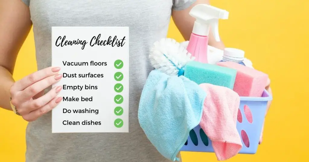 Women holding cleaning checklist with cleaning basket - What is a Cleaning Checklist