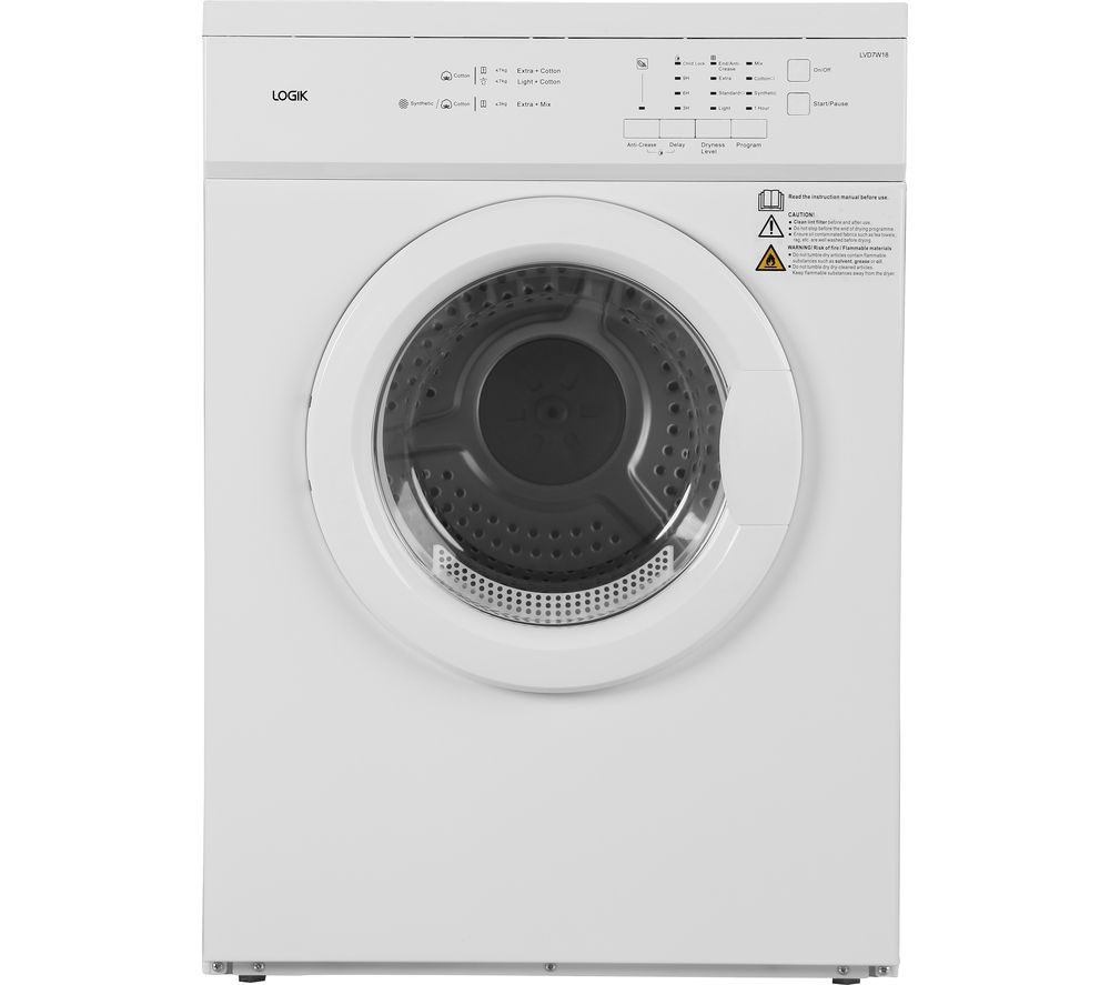 LOGIK LVD7W18 7 kg Vented Tumble Dryer - White - Best Tumble Dryer for a Cold Garage - Clean and Tidy Living